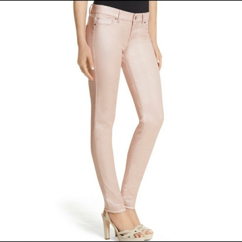 White House Black Market Pink Coated Skinny Jeans